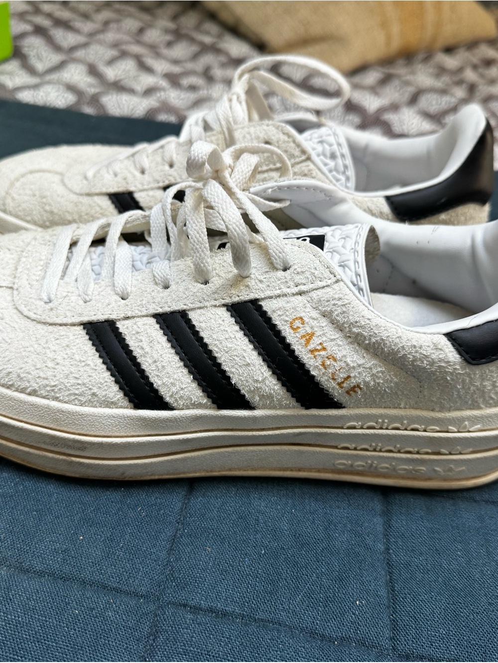 adidas Gazelle Women's White Suede Sneakers with Black Stripes